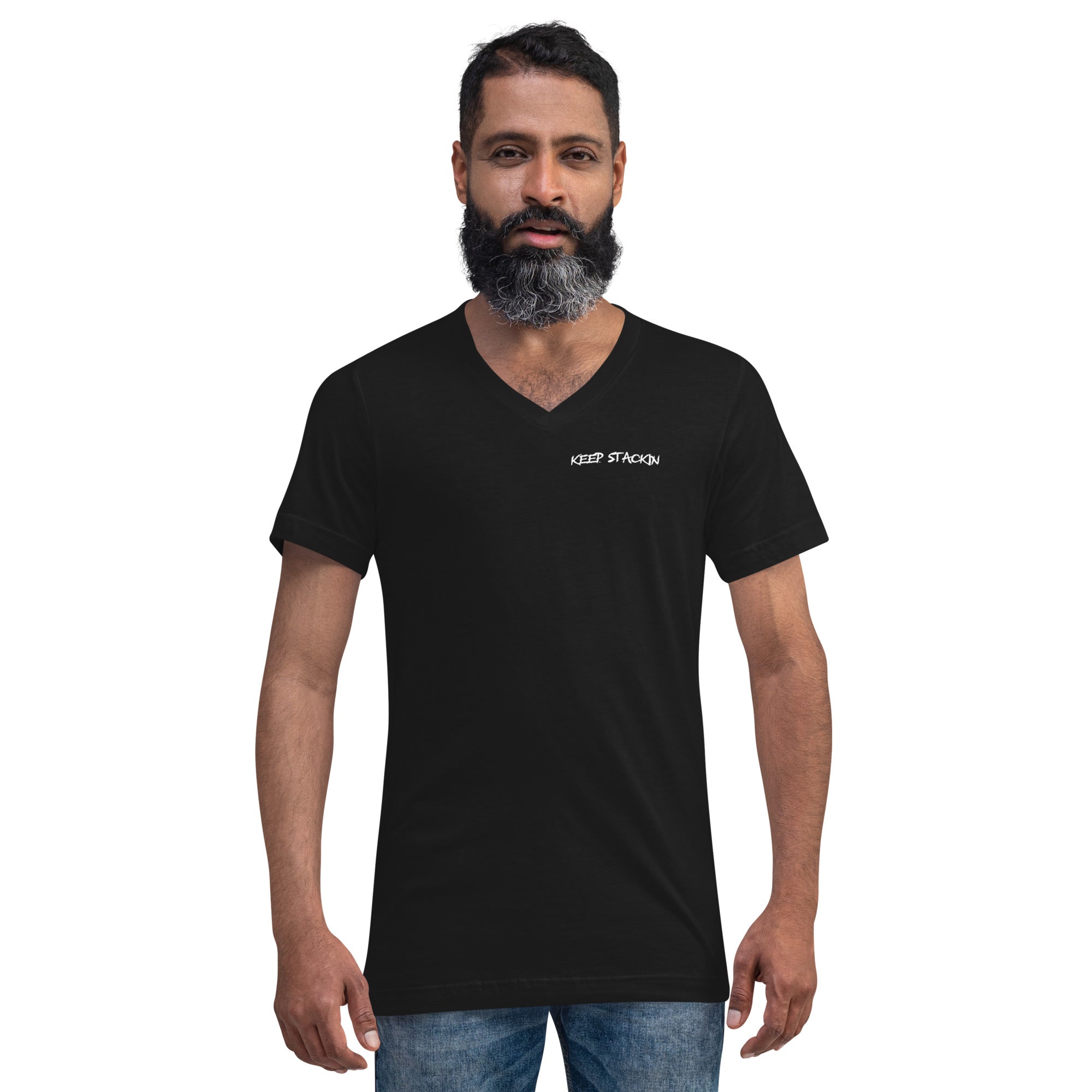 Unisex Short Sleeve V-Neck T-Shirt Keep Stackin