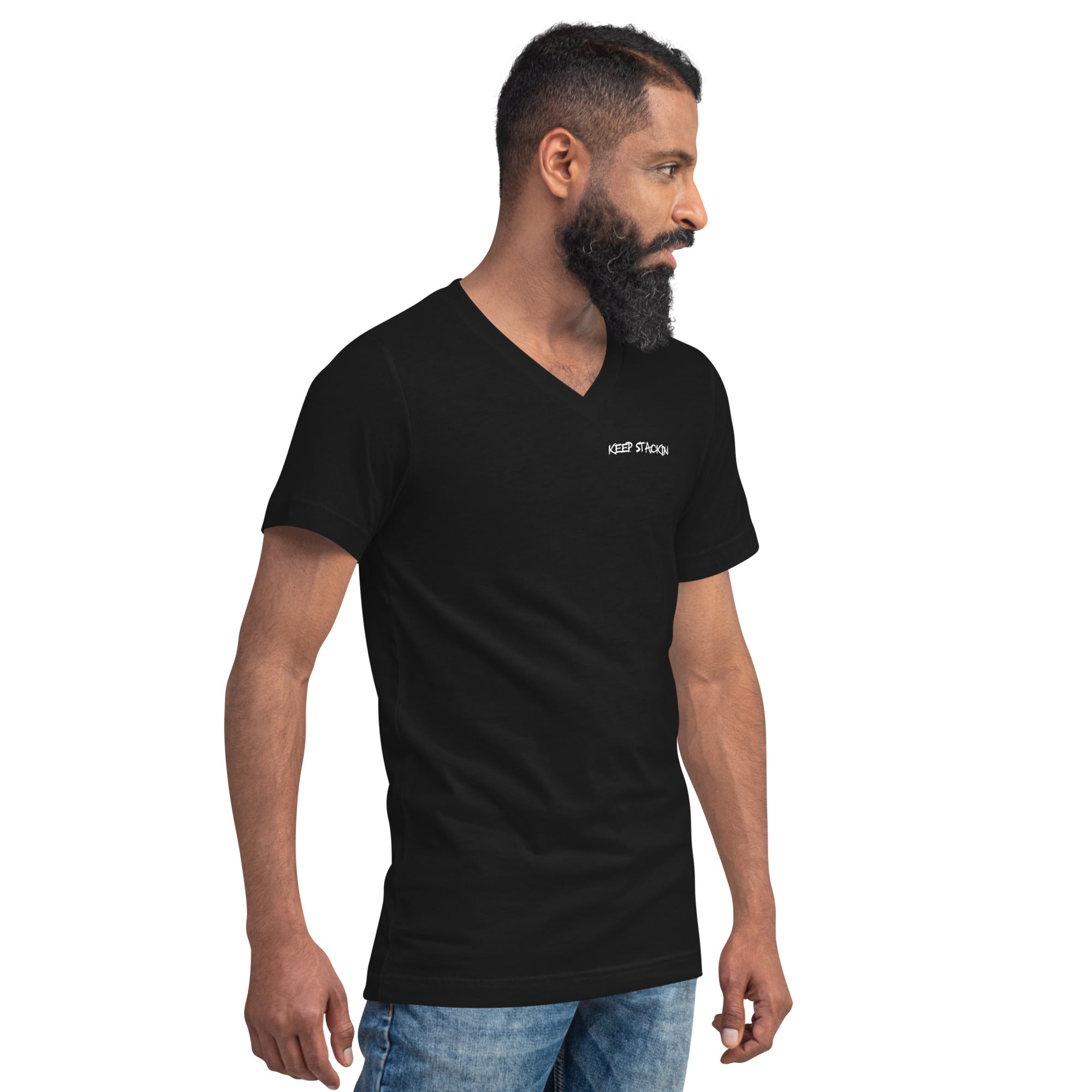 Unisex Short Sleeve V-Neck T-Shirt Keep Stackin