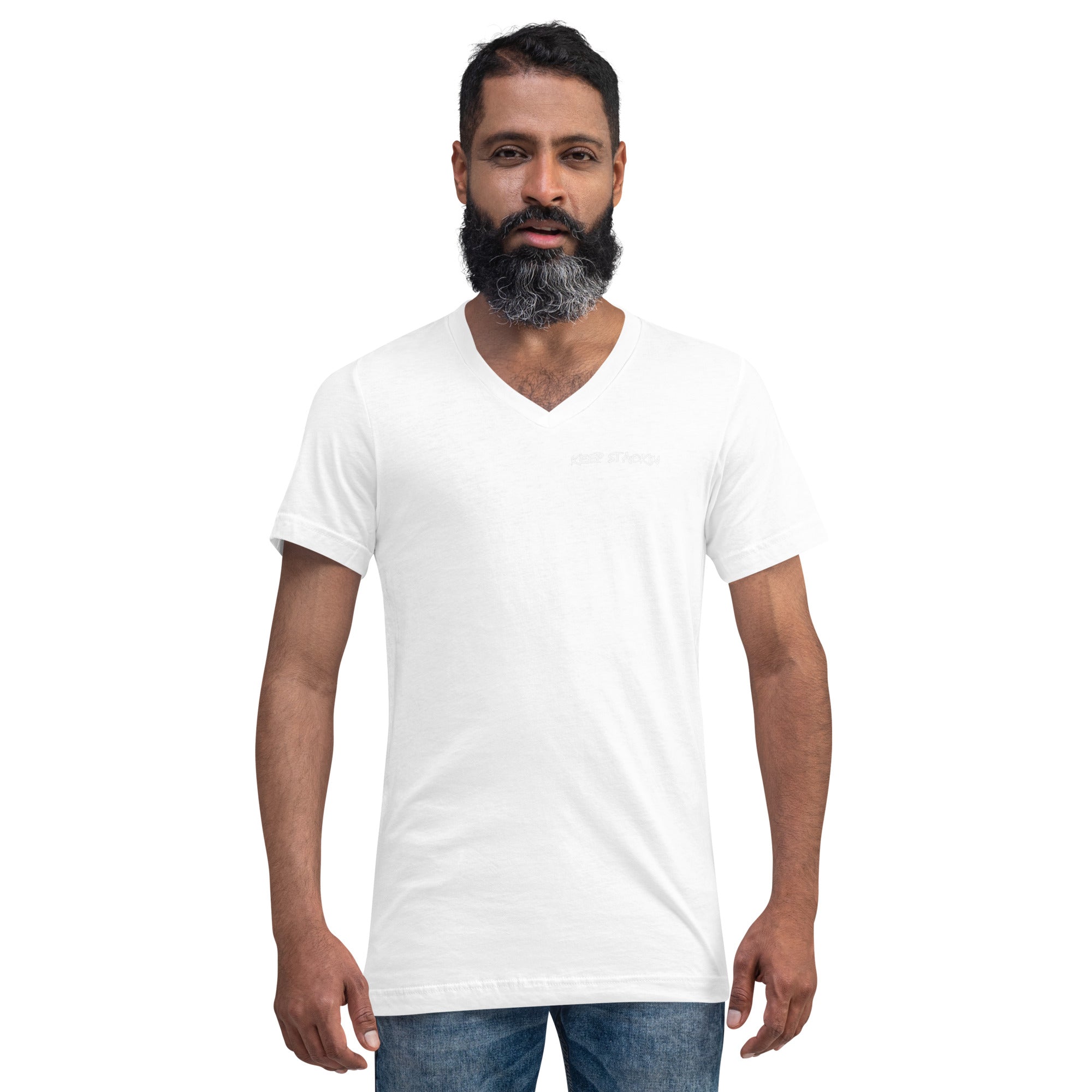 Unisex Short Sleeve V-Neck T-Shirt Keep Stackin